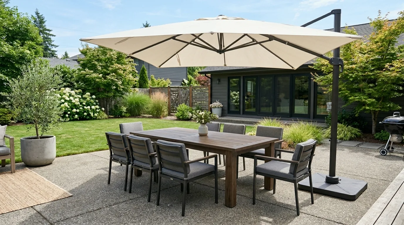 Concrete Patio with Garden Surroundings